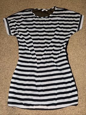 Striped Sheer Swim Coverup Tunic M